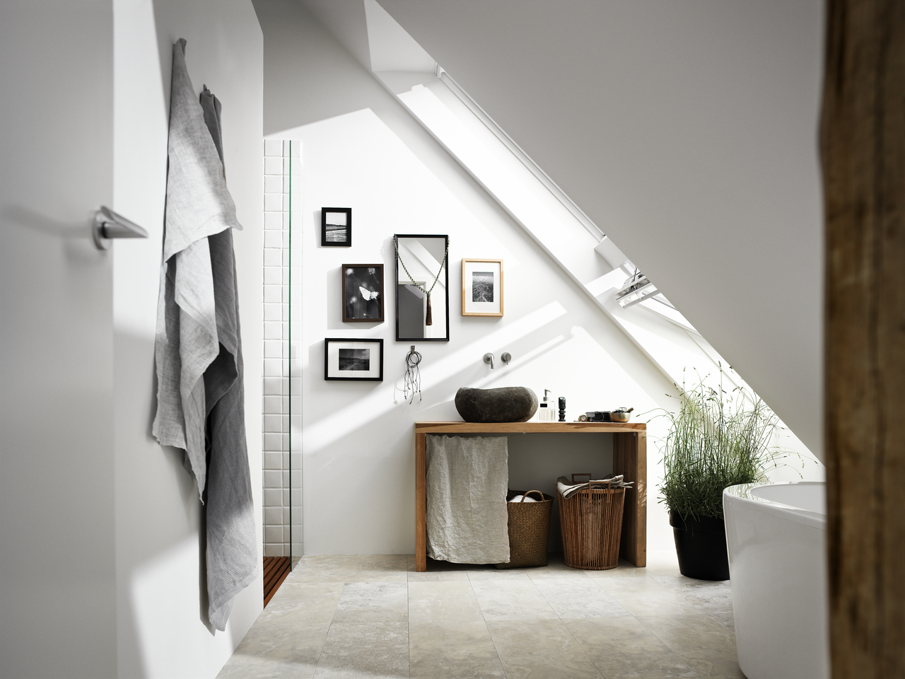 Bright bathroom with VELUX roof windows