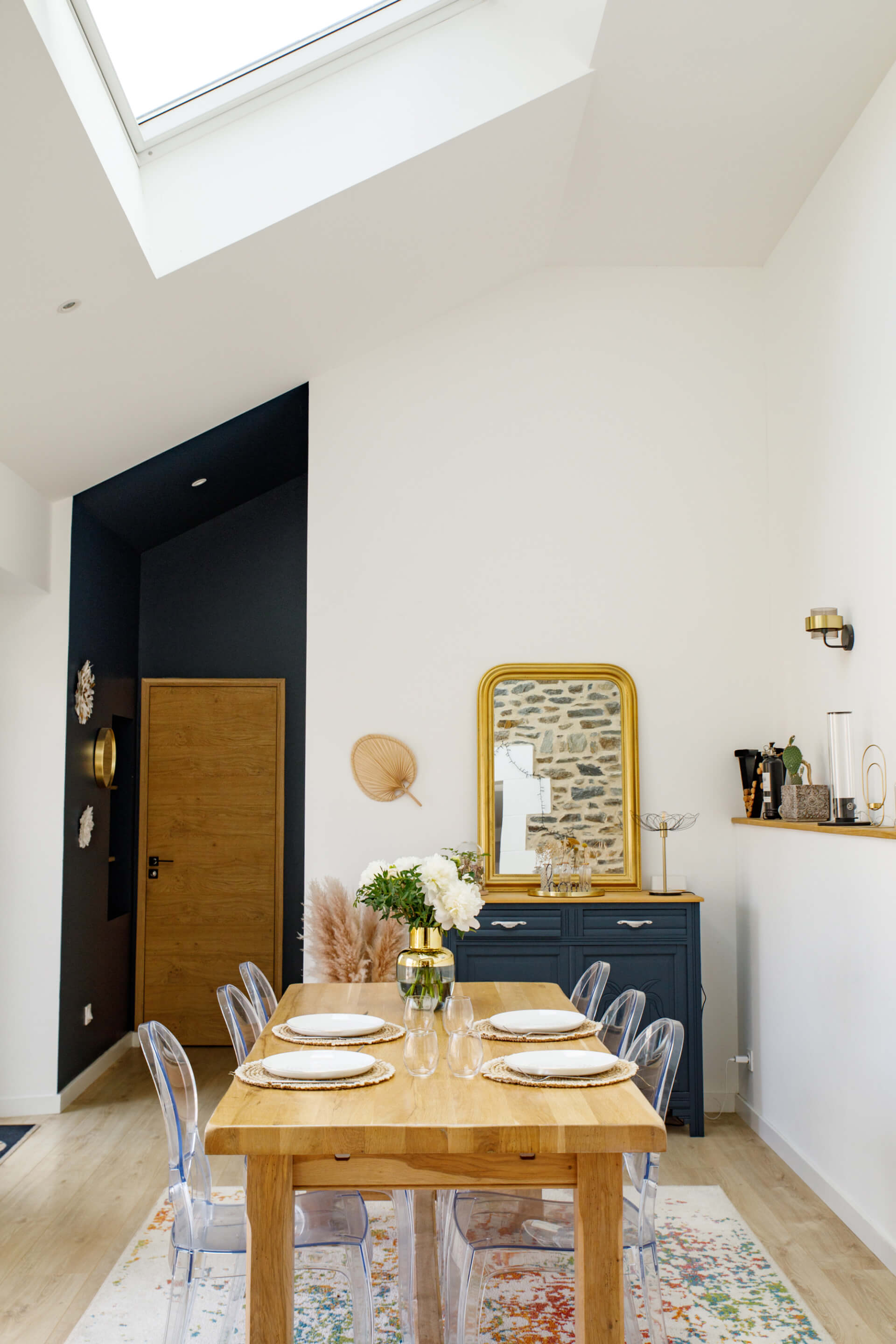 Dining room area under roof windows