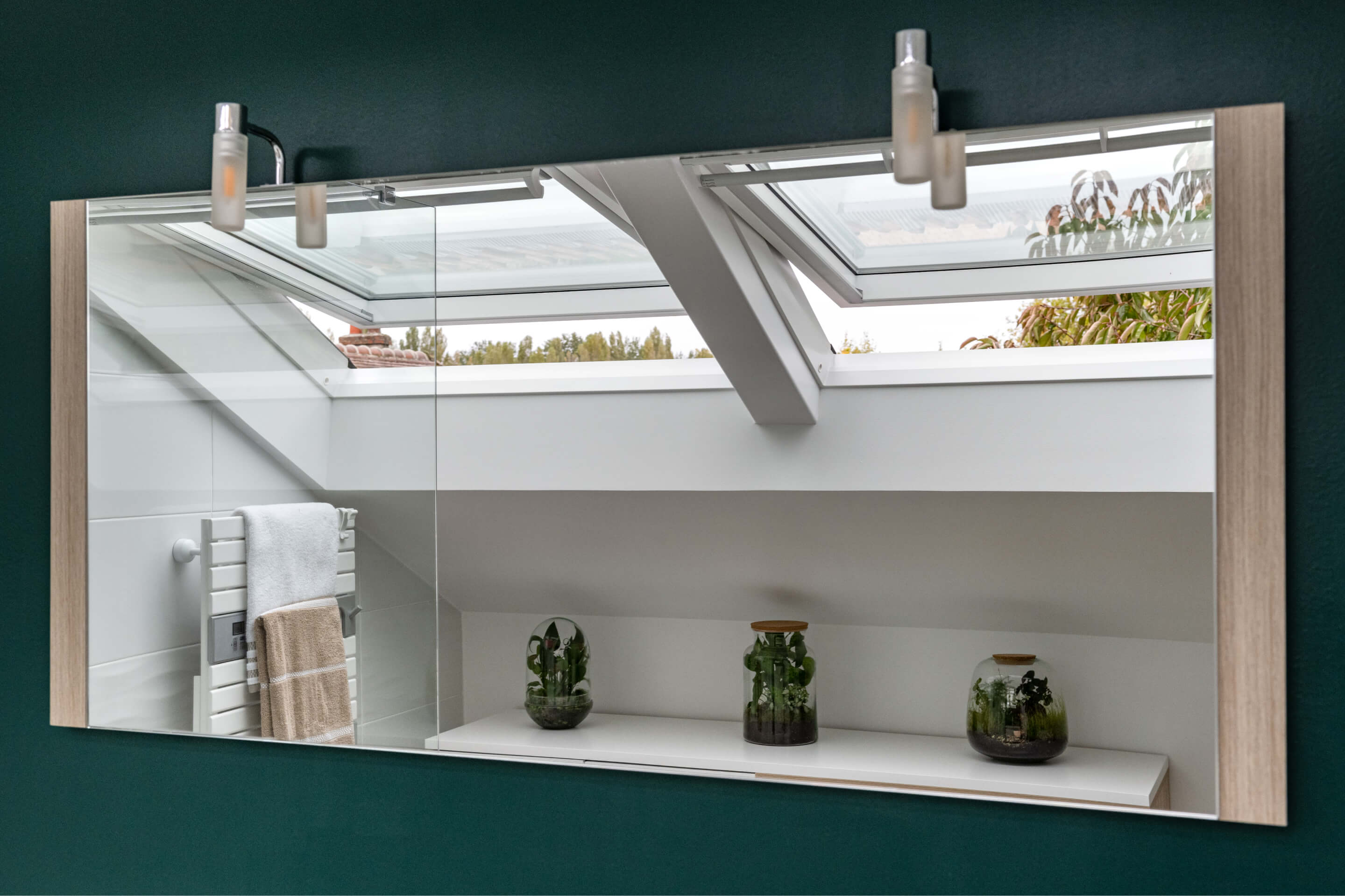 Bathroom roof window from a mirror